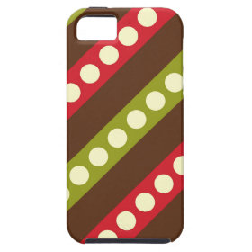 Red Green Brown Polka Dots in Stripes iPhone 5 Cases