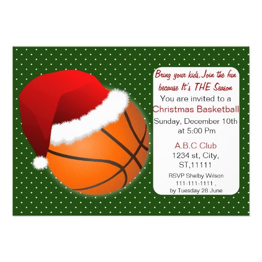 Red & Green Christmas Basketball Tournament Invites Zazzle