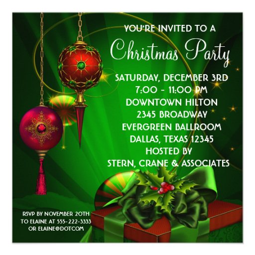 Red Green Christmas Holiday Party Personalized Invites