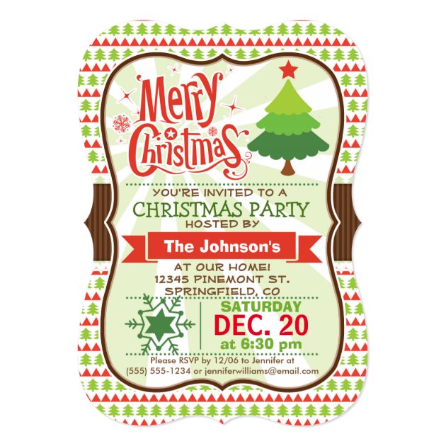 Red & Green Christmas Party Invitation (front side)