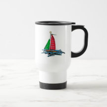 Red & Green Christmas Sailboat Coffee Mugs