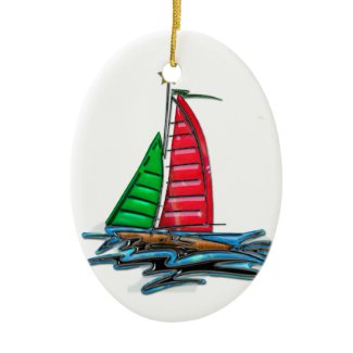 Red & Green Christmas Sailboat ornament