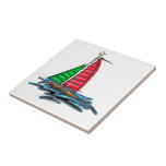Red & Green Christmas Sailboat Ceramic Tiles