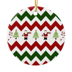 Red Green Christmas Tree Santa Chevron Pattern Christmas Ornaments
