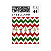 Red Green Christmas Tree Santa Chevron Pattern Postage Stamps