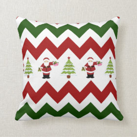 Red Green Christmas Tree Santa Chevron Pillow
