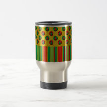 Red green Christmas trees on gold stripes Mugs