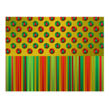 Red green Christmas trees on gold stripes Postcards