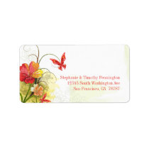 Red green floral   butterfly wedding address label