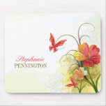 Red green flowers + butterfly personalize mousepad