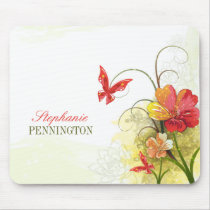 Red green flowers + butterfly personalize mousepad mousepads