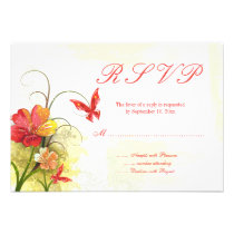 Red green flowers   butterfly wedding rsvp reply announcements