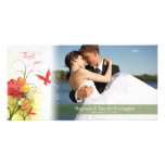 Red green flowers + butterfly wedding thank you photo cards