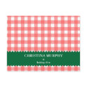 Red green gingham lined custom name recipe card postcard