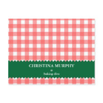 Red green gingham lined custom name recipe card postcards