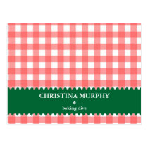 Red green gingham lined custom name recipe card postcards