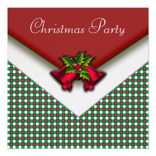 Red Green Gingham Red Bells Holly Christmas Party Personalized Announcements