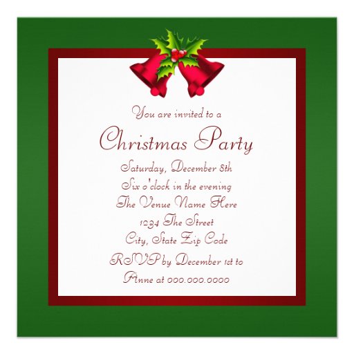 Red Green Gingham Red Bells Holly Christmas Party Personalized Announcements