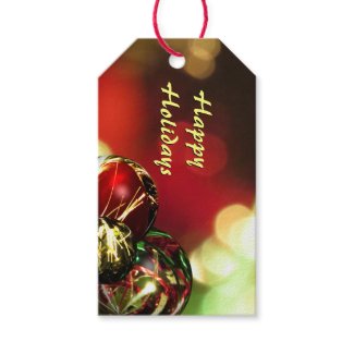 Red, Green, Gold Bokeh Lights and Ornaments Custom Pack Of Gift Tags