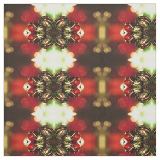 Red, Green, Gold Bokeh Lights and Ornaments Fabric
