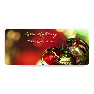 Red, Green, Gold Bokeh Lights and Ornaments 4x9.25 Paper Invitation Card