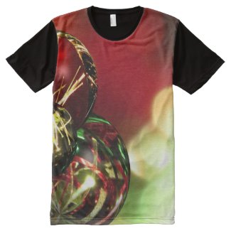 Red, Green, Gold Bokeh Lights and Ornaments All-Over Print T-shirt