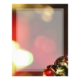 Red, Green, Gold Bokeh Lights and Ornaments Letterhead