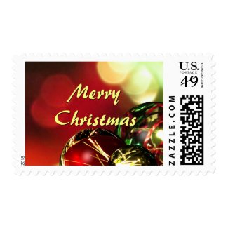 Red, Green, Gold Bokeh Lights and Ornaments Stamp