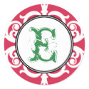 Red green goth punk monogram initial wedding favor sticker