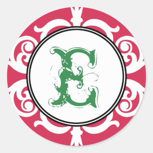Red green goth punk monogram initial wedding favor round sticker