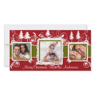 Red Green Grunge Pine Swirls Holiday Family Photo photocard