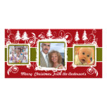 Red Green Grunge Pine Swirls Holiday Family Photo Photo Card