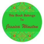 red green holiday book plate stickers