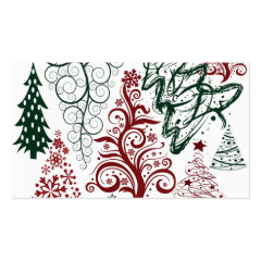 Red Green Holiday Christmas Tree Pattern Business Cards
