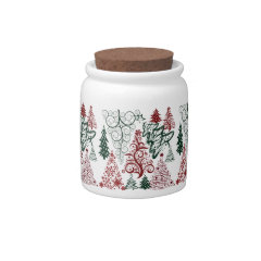 Red Green Holiday Christmas Tree Pattern Candy Jars