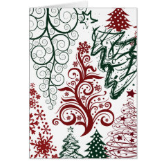 Red Green Holiday Christmas Tree Pattern Greeting Card