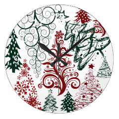 Red Green Holiday Christmas Tree Pattern Clock