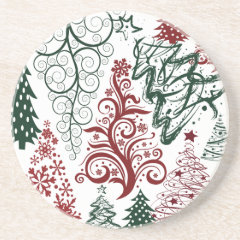 Red Green Holiday Christmas Tree Pattern Coaster
