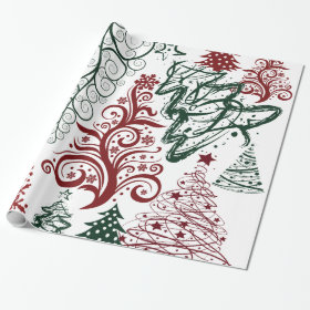 Red Green Holiday Christmas Tree Pattern Gift Wrap