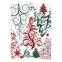 Red Green Holiday Christmas Tree Pattern Personalized Announcement