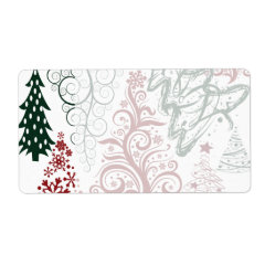 Red Green Holiday Christmas Tree Pattern Custom Shipping Label