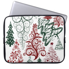 Red Green Holiday Christmas Tree Pattern Laptop Sleeves