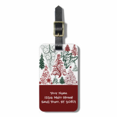 Red Green Holiday Christmas Tree Pattern Luggage Tags