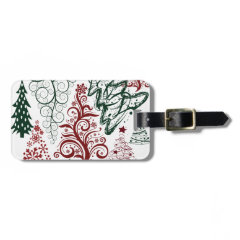 Red Green Holiday Christmas Tree Pattern Tags For Luggage