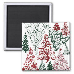 Red Green Holiday Christmas Tree Pattern Magnets