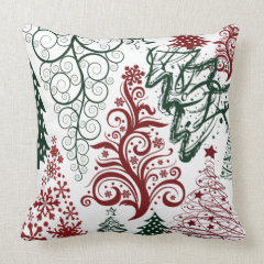 Red Green Holiday Christmas Tree Pattern Throw Pillow