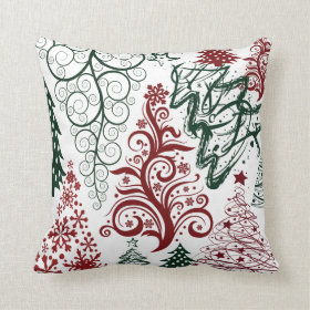 Red Green Holiday Christmas Tree Pattern Pillow