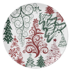 Red Green Holiday Christmas Tree Pattern Plate