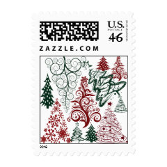 Red Green Holiday Christmas Tree Pattern Postage
