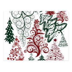 Red Green Holiday Christmas Tree Pattern Postcards